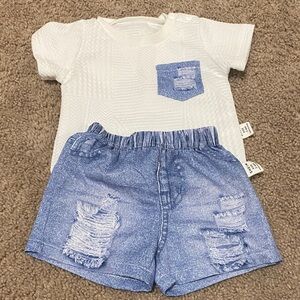 Stylish Kids White and Blue Matching Set